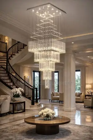 Luxury Columnar Crystal Hanging Lamp Modern Staircase Ceiling