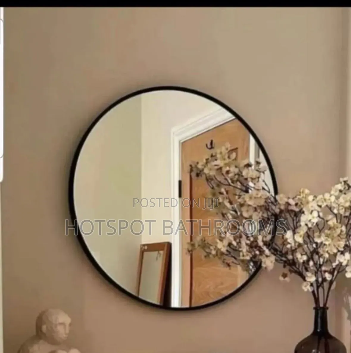 Modern Large Round Black Frame Mirror