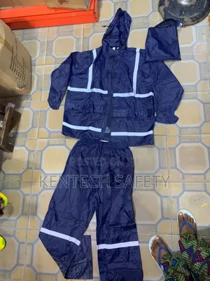 Blue And Green Rain Coat Up And Down With Reflective Stripes