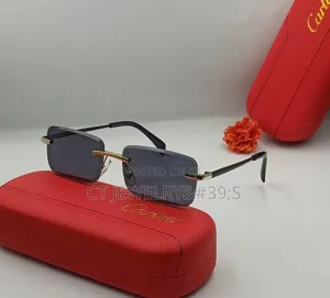 Original Cartier Rimless Sunglasses With Gold Tone Accents