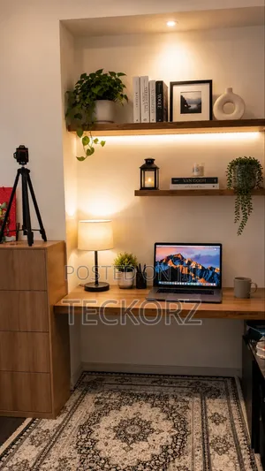 Solid Mahogany Rustic Home Office Desk With Floating Shelves