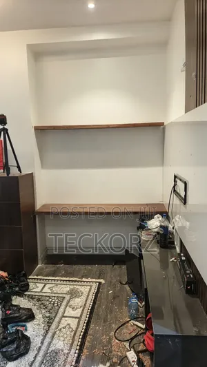 Solid Mahogany Rustic Home Office Desk With Floating Shelves