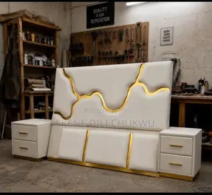 Luxury Modern Upholstered Bed Frame With Gold Accent Design