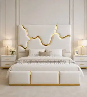 Luxury Modern Upholstered Bed Frame With Gold Accent Design