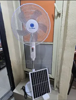 Z.L Shidai White Standing Rechargeable Solar Fan With Solar Panel.