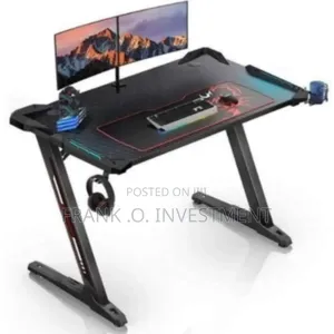A S Executive Gaming Office Desk With Led Light - Black - 1.2mtr