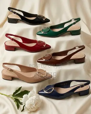 Patent Low Heel Sling Back Sandals