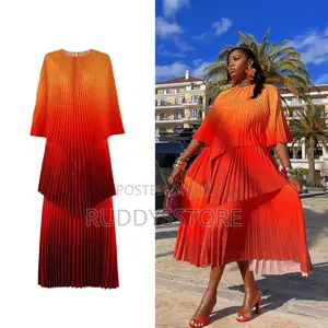Sunset Ombré Plissé Maxi Dress