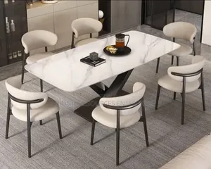 Executive Dining Table Set Marble Top 6 Seaters