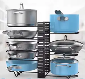 8-layer Adjustable Kitchen Pot Rack Organizer - Under Cabinet Pot Rack