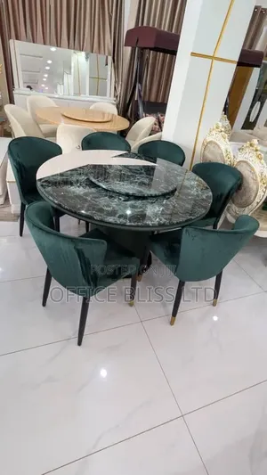 Round Marble Rotating Luxury Dinning Table by 6 Chairs - Green