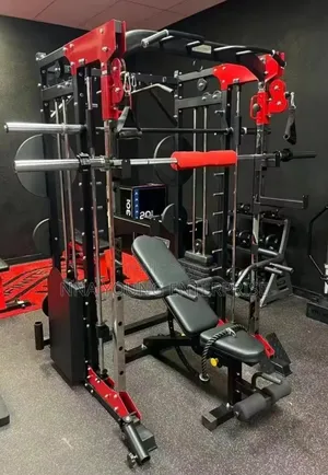 Multi-Functional Smith Machine and Cable Crossover Trainer Featuring
