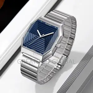 Skmei Watch Analog Display Textured Glass Dial Blue Face Silver Chain