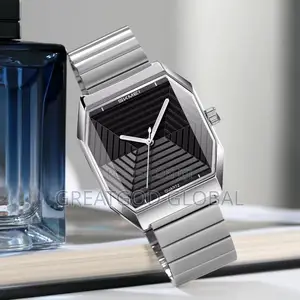 Skmei Watch Analog Display Textured Glass Dial Black Face Silver Chain