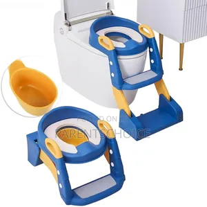 Blue Folding Potty Training PVC Upholstered Seat With Step Ladder