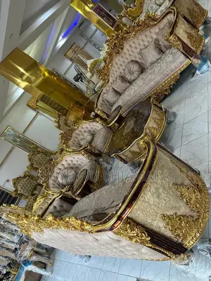 Luxury Royal Gold Upholstered Sofa Set With Classic Carved Design