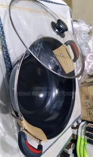 Large Honeycomb Non-Stick Wok With Glass Lid - Fry Pan