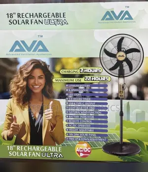 Ava 18-Inch Rechargeable Solar Standing Fan.