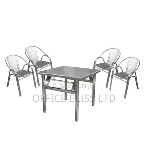 A Set of Outdoor Stainless Folding Table 4 Stackable Chairs