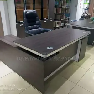 Luxury L-Shaped Executive Office Desk With Built-in Side Credenza