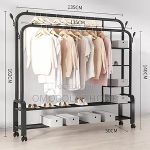 68kg Capacity Heavy-Duty Double-Pole Clothes Rack Wardrobe Organizer