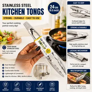 Stainless Steel Kitchen Tongs – 24cm Cooking Serving Tong