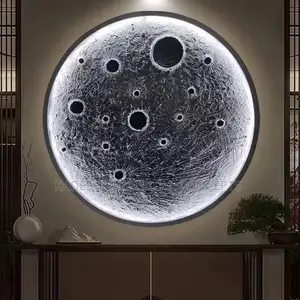 3d Relief Moon Wall Lamp Mural Designer Art Entrance Wall Hanging