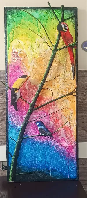 Colourful 3d Painting of Birds on a Tree