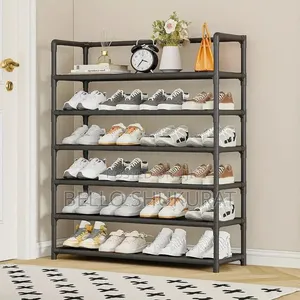 6 Tier Metal and Plastic Shoe Rack Floor Mount Space Saving