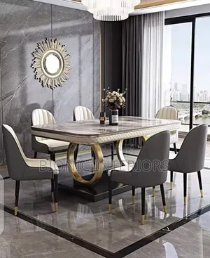 Executive Dining Table Set Marble Top