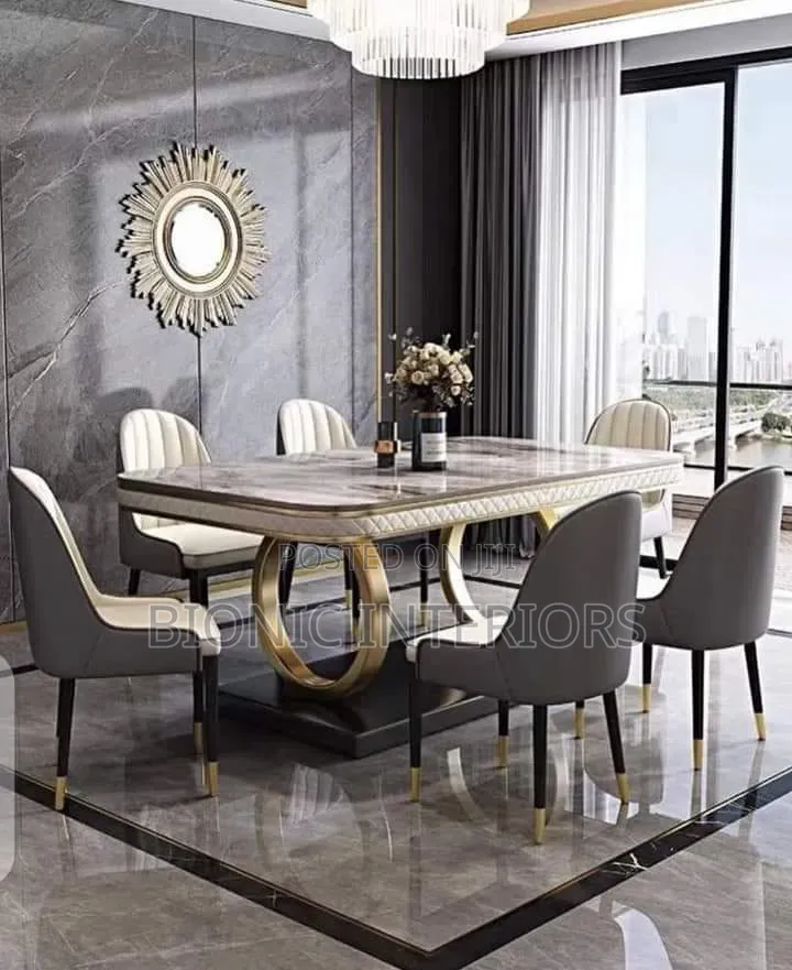 Executive Dining Table Set Marble Top