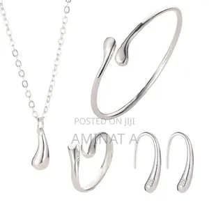 Silver Curve Necklace Earrings Ring Bangle Set