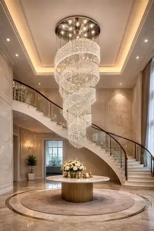 Large Spiral Design Crystal Chandelier for Staircase Hallway Lobby