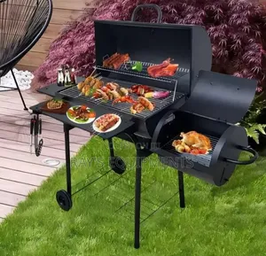 Foreign Charcoal Barbecue Grill With Side Smoker