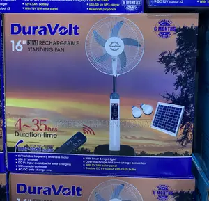 Duravolt 16" 3in1 Rechargeable Fan +Solar Panel+Led Bulbs DRF-3916