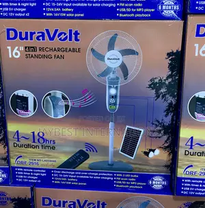 Duravolt DRF-2916 Rechargeable Standing Fan + Bulb, Solar Panel + Fm
