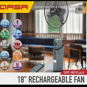 Qasa18-rechargeable Fan,With Bluetoothspeaker, Mp3player And Fm Radio.