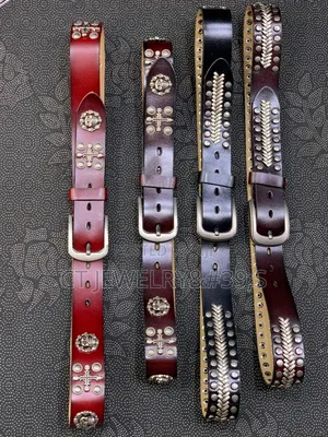 Vintage Studded Leather Belt Skull Cross Design, Western Style Belt