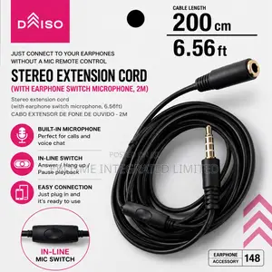 Stereo Extension Cord With Microphone Switch – 2m