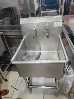 Foreign Commercial Stainless Steel Sink With Backsplash and 2-Faucets