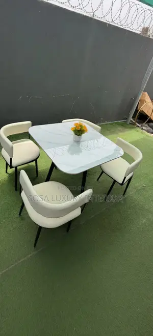 Modern White Marble Square Dining Set (4 Seater)