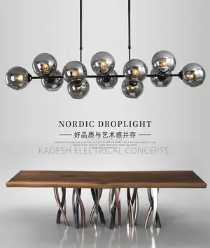 Grey Glass Led Pendant Lights for Living Room Chandeliers Island