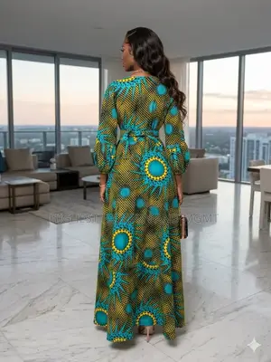 Ankara Long Sleeve Gown - Style 732