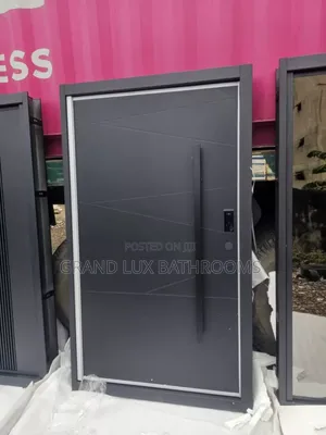 Modern Matte Black Pivot Security Door With Smart Lock System
