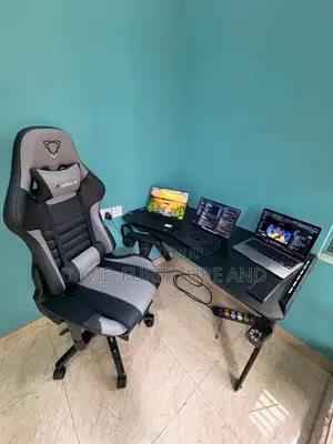Aesthetic Gaming Chair/Gaming Table(Grey and Black)