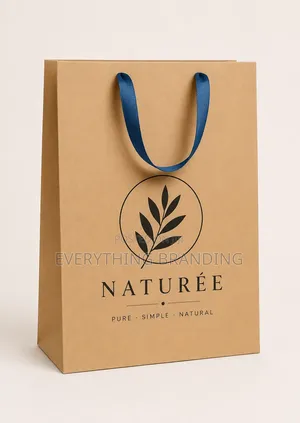A4 Gift, Shopping, Kraft Paper Bag, Ribbon Handle Brown