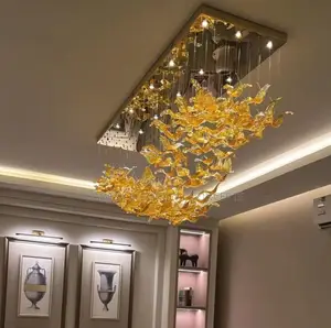 Decorative Glass Leaf Pendant Chandelier Light Living Room Hotel
