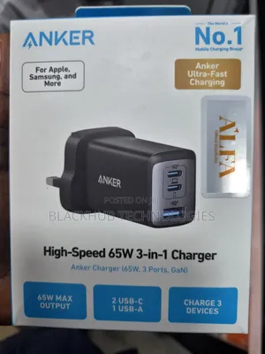 Anker 65w High-Speed 3-in-1 Charger, 3 Ports Gan