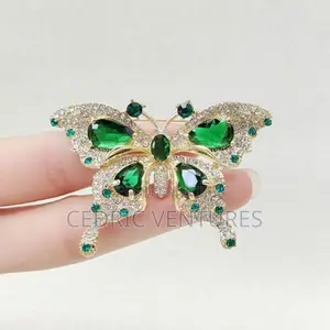Green Butterfly Brooch Pin With Sparkling Rhinestones for Women
