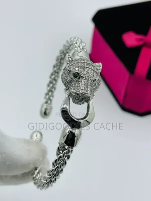 Sterling Silver Panther Head Cuff Bracelet